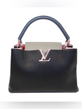 Louis Vuitton Capucines MM Taurillon Leather Black Top Handle Bag Silver